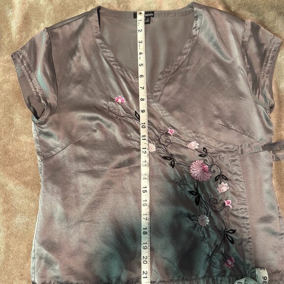 Kensie Silk Blouse Top SIlver Size 12 L - Picture 10 of 11